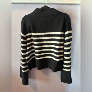 J. Crew Black and Cream Striped Turtleneck Sweater